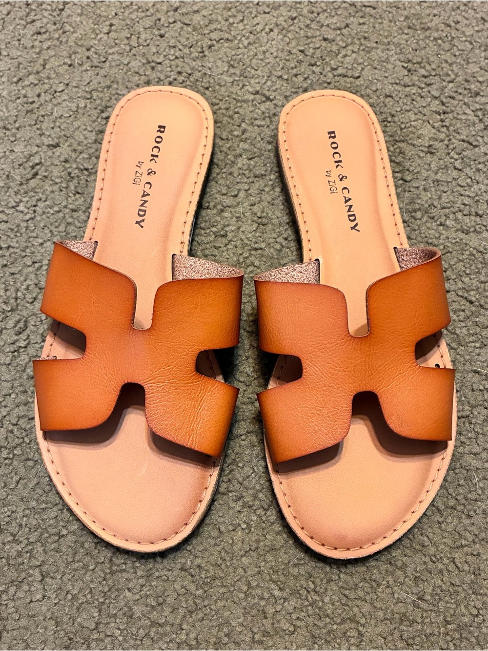 Rock & Candy by Zigi Bindi Sandals Slide Brown Tan Sz 6.5 Cushion Sole Womens